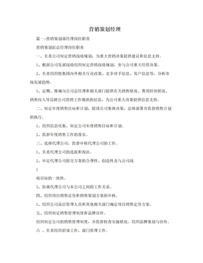 營銷策劃經理 市場營銷戰略的掌舵者與執行者